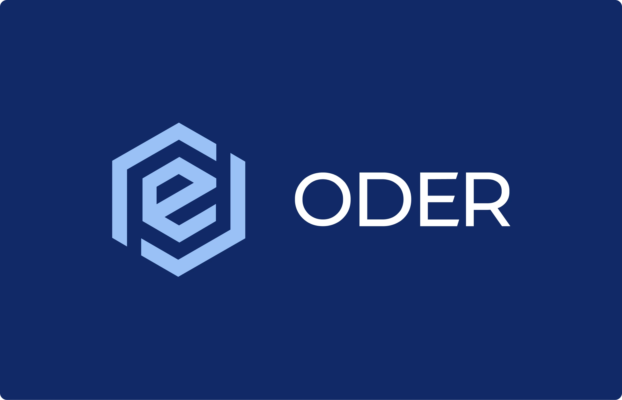ODER light blue geometric symbol and white wordmark on a navy background