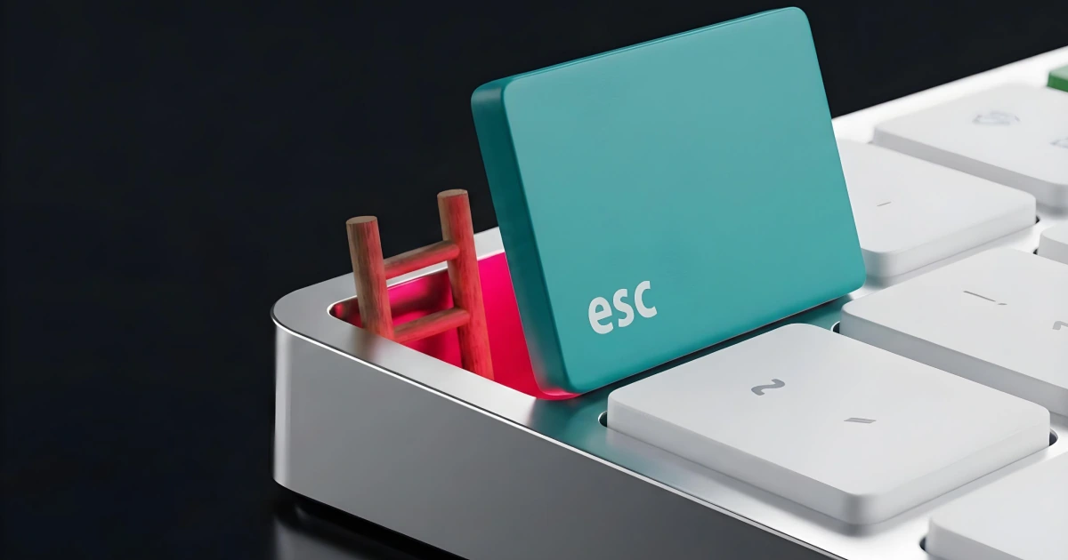 AI-generated iGaming campaign image of a raised teal Escape key with red lighting inside a white keyboard
