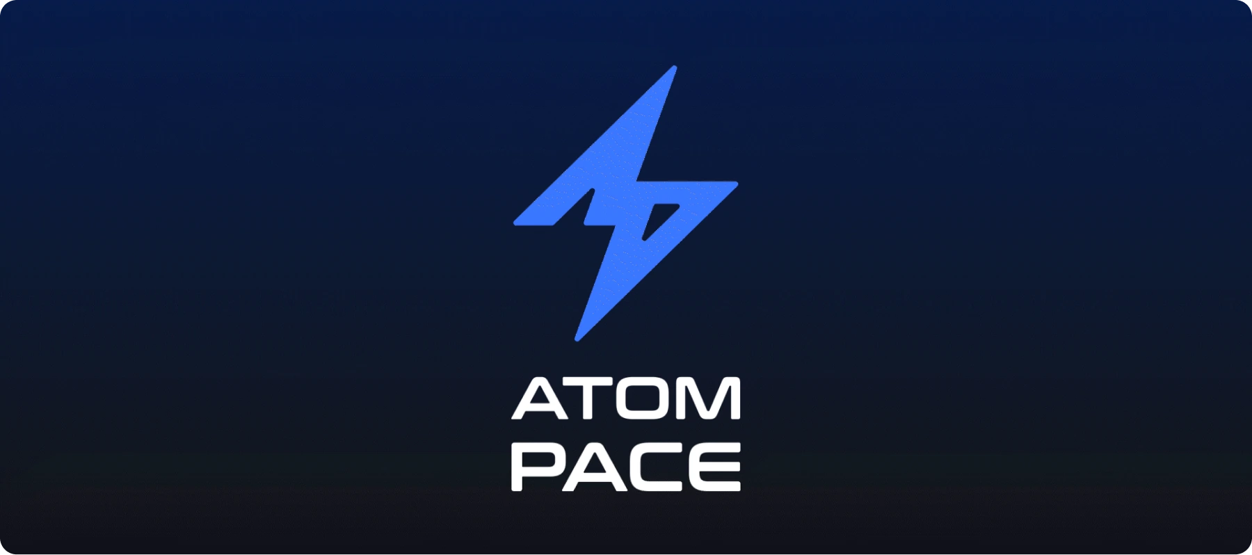 Atom Pace stacked wordmark and blue lightning symbol on a navy background